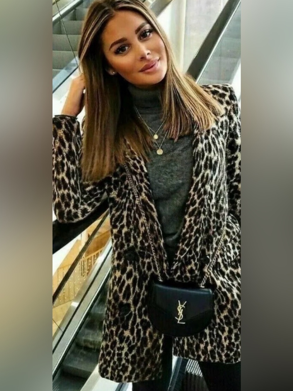 Zara double-breasted coat leopard print xs